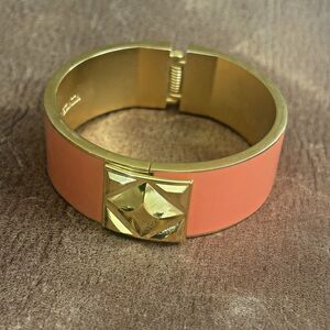 Vince Camuto Coral Pyramid Enamel Hinged Bracelet  3/4" Thick Chunky Fancy Cuff